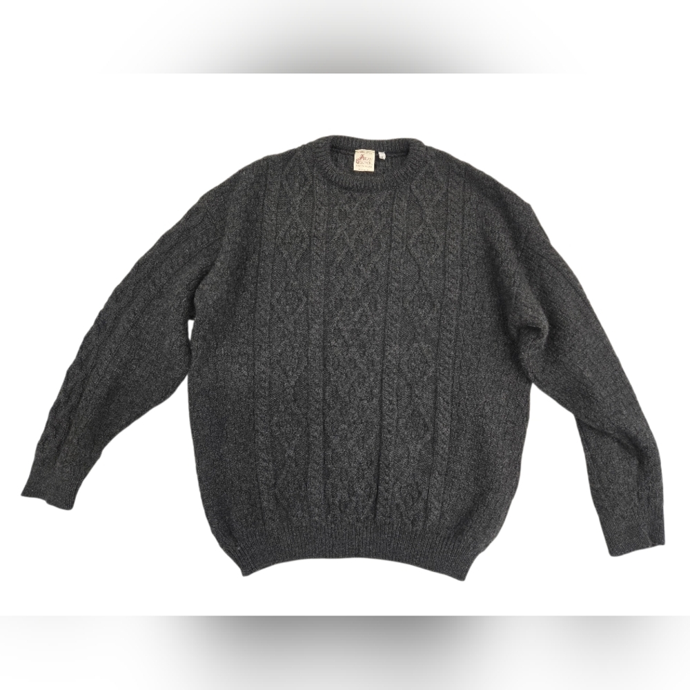 Aran Country‎ Grey Cable Knit 100% Wool Crewneck Sweater Made In Ireland Sz XXL